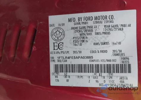 2010 Ford Ranger Sport/Xlt from USA, damaged, VIN 1FTLR4FE5APA03885